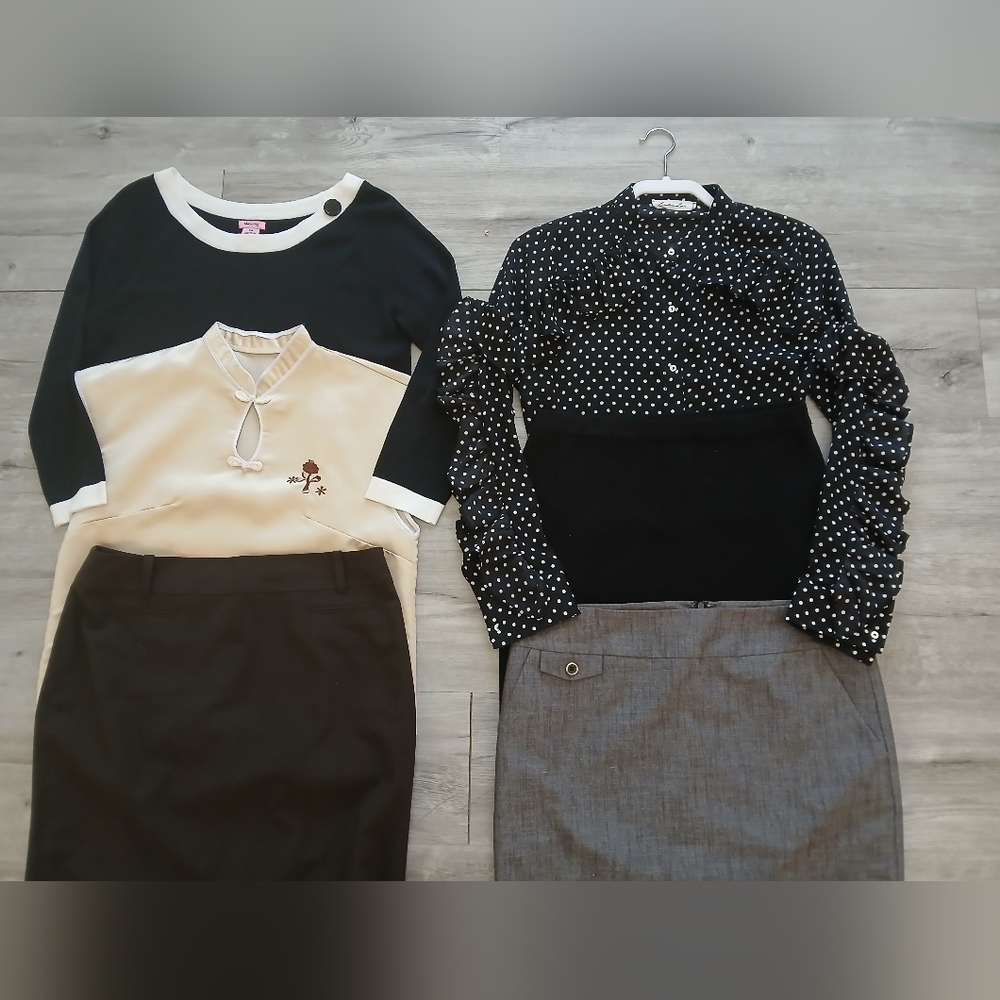 Lot X 6 Office Work Pencil Skirts Blouses Button Up Shirt Knit Top Bundle Set - Picture 13 of 15